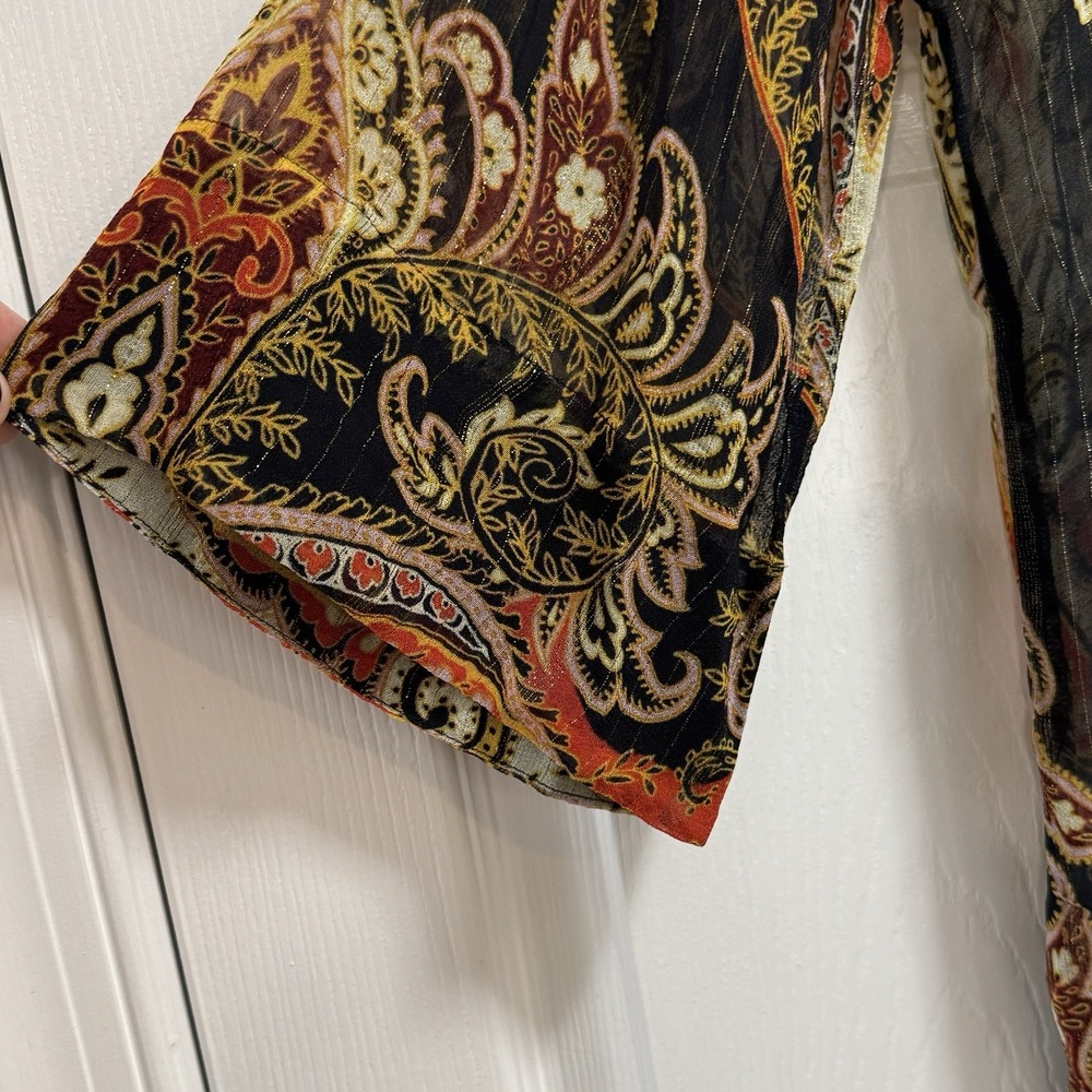 Soft Surroundings Black‎ Gold Multi Sheer Tunic Top Boho Size Small - Picture 2 of 6
